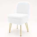 Upgraded Large Vanity Chair with Folding Back, 500g Premium Faux Fur Fluffy Desk Stool for Adults, Comfy Padded Makeup Ottoman for Bedroom & Dressing Room White