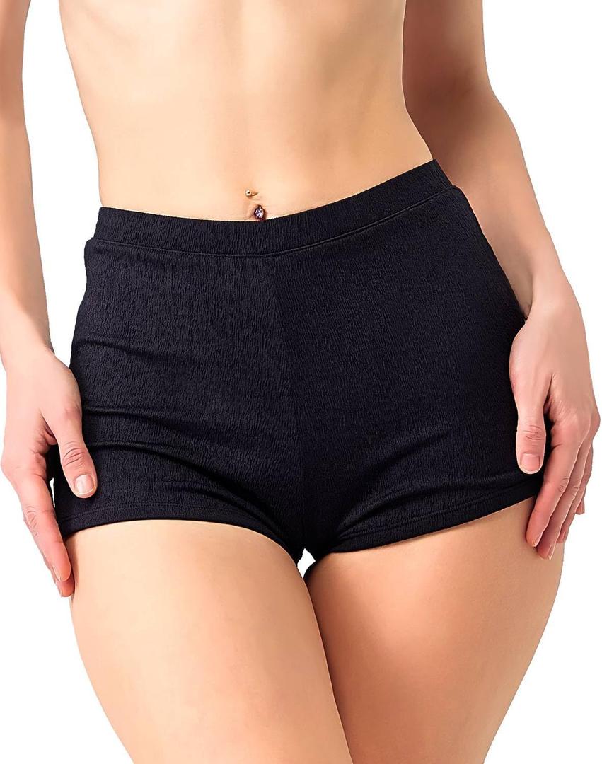 Women's Swim Shorts High Waisted Bikini Swimsuit Bottoms Board Shorts (Black, S)