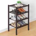 Smiry Bamboo Shoe Rack for Closet, 4 Tier Small Wooden Shoe Organizer, Stackable Wood Shoe Storage Shelf for Entryway, 14 Vertical Slats, 2+2 Stack Heavy-Duty Legs, 17.32"x11.02"x25.98", Brown