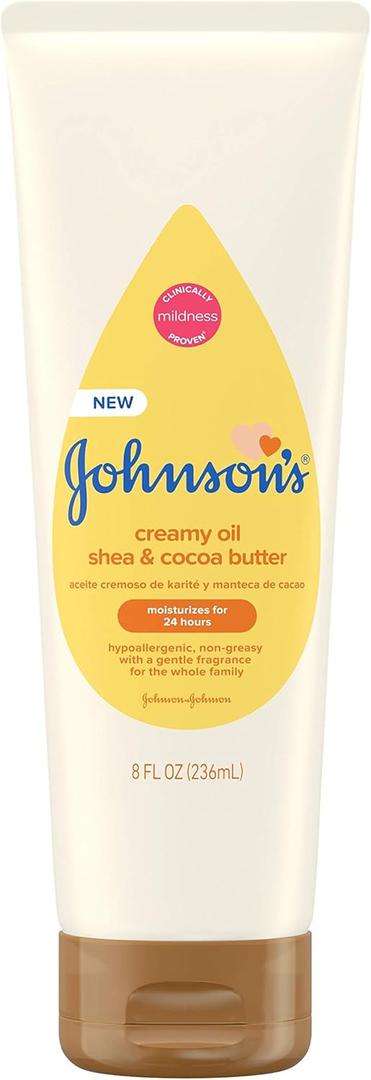 Johnson's Baby Creamy Oil for Baby with Shea & Cocoa Butter, Moisturizing Body Lotion, 8 fl. oz (Packaging May Vary)