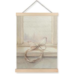 UNCDLV Pastel Coquette Bow Poster Hanger Frame, Light Pink Preppy Girly Canvas Wall Art, Coquette Room Decor, Watercolor Preppy Bow Wall Decor for Girls Bedroom Dorm Apartment, 12x16 Inch