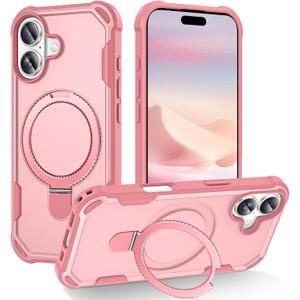 Compatible with iPhone 17 Case with Invisible Magnetic Kickstand [Compatible with MagSafe] [10-FT Military Drop Protection] Slim Hard Back Soft Edge Phone Cover 6.3 Inch, Pink