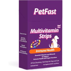 07/2024Multivitamin Strips for Dogs and Cats, Beef Flavor, 30 Fast Dissolving Oral Strips, Immune Health and Organ Function Support  , Best By:  07/2024