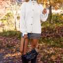 MEROKEETY Women's Fall 2026 Chunky Cardigan Sweaters Trendy Ruffle Button Down Long Sleeve Casual Knit Coat Winter Clothes (White, XL)