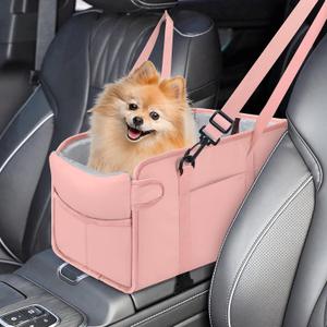 Portable Dog Car Seat for Small Dogs - Adjustable Safety Leash, Washable Cushion & Storage Pocket - Pet Booster Seat for Car Travel- Pink