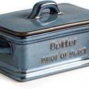 Zoeeker Butter Dish with Lid, Porcelain Butter Dish for Countertop Large Butter Keeper Butter Holder Container for East West Coast Butter, Farmhouse Decor for Valentine's Day, Blue