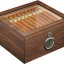 Cedar Cigar Humidor 60-Cigar Capacity with Lock & Digital Hygrometer, 2 Cigar Humidifiers & Easy Humidification System, Slotted Tray, Shelf, and Dividers - Ideal Gift for Cigar Lovers (Brown)