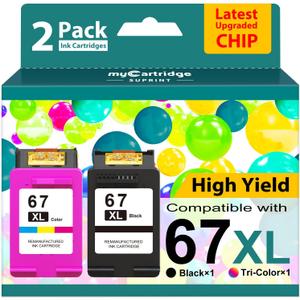67XL Ink Cartridges Black/Color Combo Pack Replacement for HP Ink 67 67XL HP Printer Ink High Yield Works with DeskJet 2755e 2855e 2700 2800e 2700e 4255e 4155e Envy 6055e 6000 6455e 6400 (2-Pack)