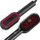 TYMO Hair Straightener Brush - Upgraded Ionic Plus Straightening Brush with Dense Bristles, 16 Temps, Dual Voltage | Ceramic Hot Comb for Women | Flat Iron for Thick Curly Hair, Black