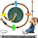 Tree Swing for Kids 330LB Capacity, Climbing Rope with Platforms and Disc Swing Seat Set Outdoor Backyard Playground Accessories with Carabiners and Thickened Strap, Green