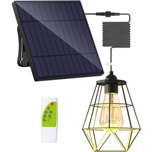 intelamp Solar Pendant Lights Indoor Outdoor, 4000mAh Gazebo Shed Chandeliers with Remote Dust to Dawn Mode 16.4Ft Hanging Lighting Interior for Outside Barns Toolsheds Chicken Coop