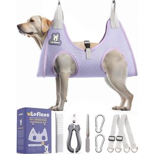Dog Grooming Hammock Harness for Dogs & Cats with Pet Nail Clipper Trimmer - Cat Hanger Sling for Trimming Clipping Nails- Dog Hammock Restraint Bag for Small Medium Large pet  Purple XL (XL ( Legs Distance : 9.5-18.8" / Max W85lb ))