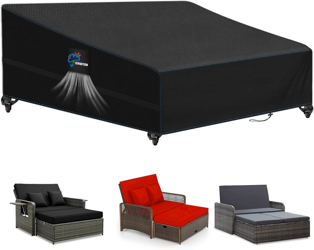 SIRUITON Garden Patio Rattan Daybed Cover Patio Bed Cover 61" W x 48" D x 37" H,Heavy Duty 420D Oxford Waterproof Outdoor Double Sofa/Patio Bed Lounger Covers (Black)