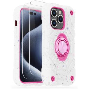 KCJ Compatible with iPhone 15 Pro Max Case with[2Screen Protectors&1xCamera Lens Protector] Duty 3-Layer Rugged Pocket-Friendly Military Grade Shockproof Heavy Duty Case for iPhone 15 Pro Max