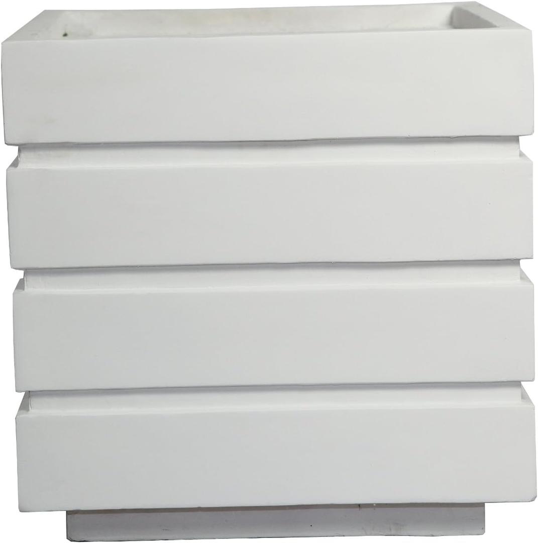 White Square Fiberstone Planter 14 Inch x 14 Inch x 14 Inch, in White Color