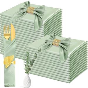 Newwiee 100 Pack Sage Cloth Napkins - 17 x 17 Inch Green Table Napkins for Dinner, Home, Wedding, Birthday Party - Machine Washable Reusable Square Satin Napkin