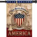 Patriotic House Flag 28x40 Inch Double Sided, God Bless America Burlap Outdoor Yard Flag with American Shield Eagle Liberty Bell, USA 4th of July Independence Day Outside Decor