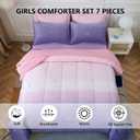 Dinjoy Girls Comforter Set Queen Size 7 Pieces Bed in A Bag Ombre Pink Purple Rainbow Bedding Set Collections for Teen Women (1 Comforter, 1 Flat Sheet, 1 Fitted Sheet, 2 Pillow Shams, 2 Pillowcases)