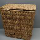 3 Gallon Wicker Can,Small Bathroom Can with Lid,Natural Water Hyacinth Wicker Waste Basket for Bedroom,Toilet,Narrow Garbage Can with Removable Liner