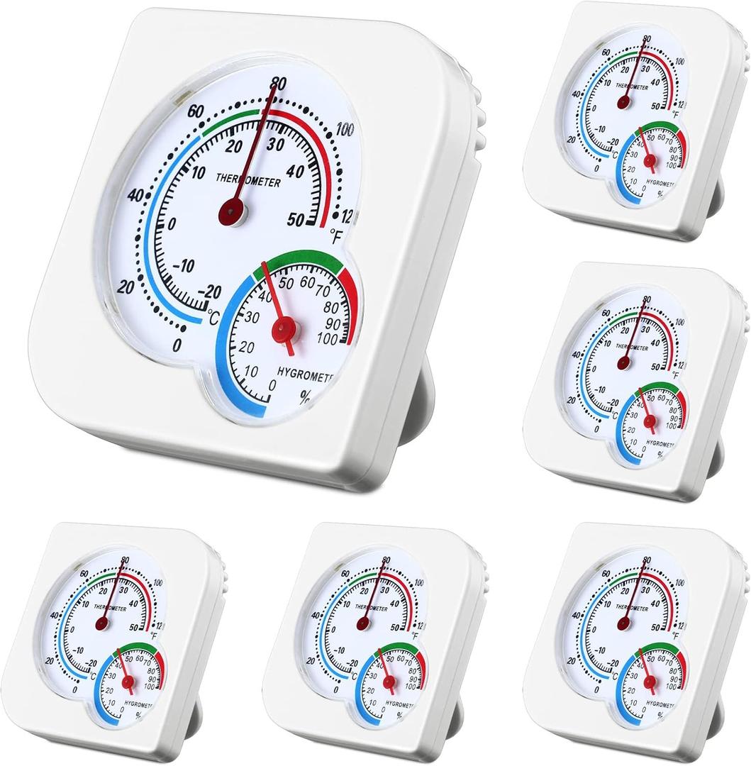 Kathfly 6 Pcs Indoor Thermometer and Humidity Gauge Indoor Mini Thermometer Hygrometer Temperature Humidity Meter Temperature and Monitor with Pointers for Home, Kitchen, Planting Room