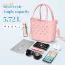 Small Rubber Tote Bag Waterproof Beach Bag with Strap Cute Beach Crossbody Tote For For Little Girls & Women (Pink)