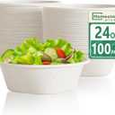 Homestockplus Disposable Bowls 24 Oz [100 Pack] - Compostable Paper Bowl Heavy Duty,Freezer & Microwave Safe Bowl, BPA-Free Eco-Friendly Bowls for Cereal, Rice, French Fries, Party Serving (White)