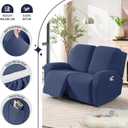 TAOCOCO Recliner Loveseat Slipcover, 6 Pieces Dual Recliner Sofa Covers for 2 Seat Dual Reclining Loveseat Couch, Stretch Soft Jacquard Pattern Furniture Protector with Elasticity (Navy Blue)
