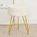 Velvet Vanity Stool, Modern Ottoman Foot Rest Stool with Adjustable Golden Legs, Makeup Chair for Vanity, Multifunctional Small Vanity Chair for Bedroom, Beige