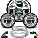 New 7" LED Headlight 4.5" Auxiliary Fog Lights Kit for Motorcycle Accessories Compatible With Harley Davidson Street Glide Electra Ultra Classic Road King Heritage Softail Tri Fatboy-Chrome