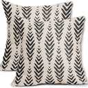 Sweetshow Boho Pillow Covers 18x18 Set of 2 Bohemian Ethnic Black Geometric Herringbone Print Decorative Throw Pillows Outdoor Pillowcase Square Linen Farmhouse Cushion Case Decor for Couch Sofa Bed