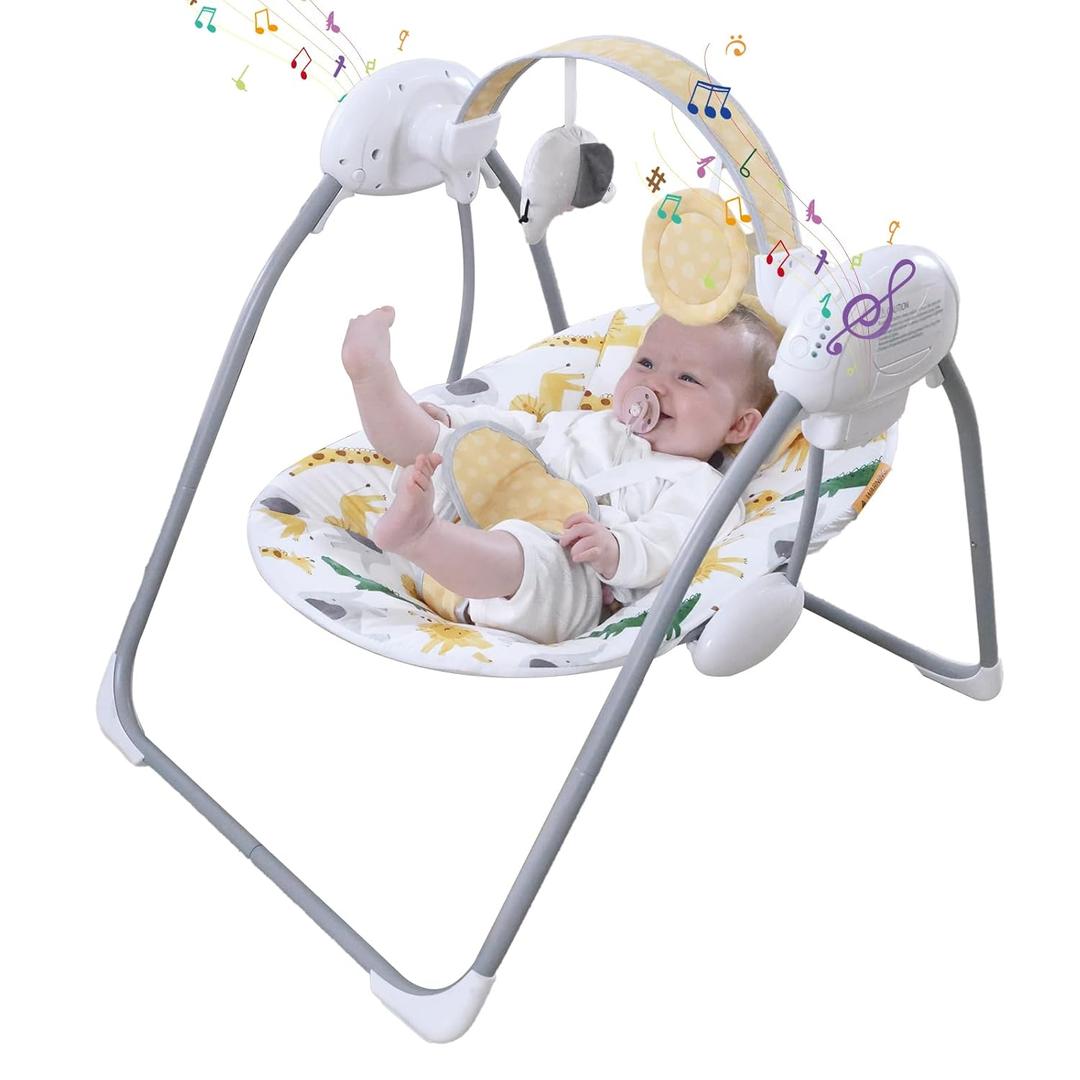 Portable Baby Swing for Infants, Compact & Foldable Infant Swing with 5-Speed Swing,Music, Timer, Cushioned Seat, Battery Operated, 0-9 Months 6-20 lbs,SG2405 (Yellow)