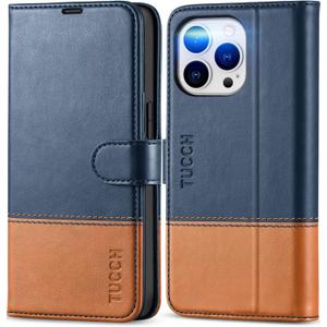 TUCCH Wallet Case for iPhone 13 Pro, [RFID Blocking] PU Leather Stand Folio with [TPU Protective Interior Case], Magnetic Card Slot Flip Cover Compatible with iPhone 13 Pro 6.1", Dark Blue & Brown