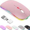 LED Bluetooth Wireless Mouse for MacBook Air Mac Pro Laptop iPad Rechargeable Silent Light-Up Optical Mouse with Jiggler Dual Mode BT5.2 & USB-A/USB-C for Students, Kids, Girls, Boys Rose Gold