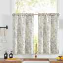 jinchan Floral Linen Tier Curtains Grey Flower on Beige Cafe Curtains 36 Inch Length Kitchen Living Room Bedroom Bathroom Farmhouse Rustic Country Rod Pocket 2 Panels