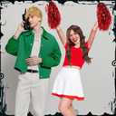 5 Pieces 90s Vintage Style Cheerleader Couple Costume Halloween TV Series Costume Includes Inflatable Mobile Phone Cheerleading Poms Wigs with Hair Net for Adults Cosplay Party Accessories