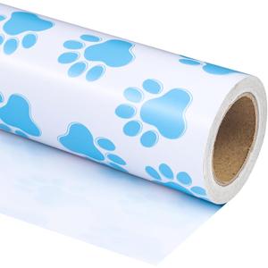 WRAPAHOLIC Paw Print Wrapping Paper Roll - Mini Roll - 17 Inch x 33 Feet - Baby Blue Dog Paw Design, Perfect for Dog Party, Birthday, Baby Shower, Holiday
