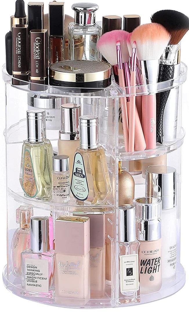 Clear Rotating Makeup Organizer for Vanity,Adjustable Skincare Organizer Countertop,Cosmetic Display Cases for Beauty,Skin Care,Spinning Makeup Stand,Make up Storage Organizer and Perfume organizer