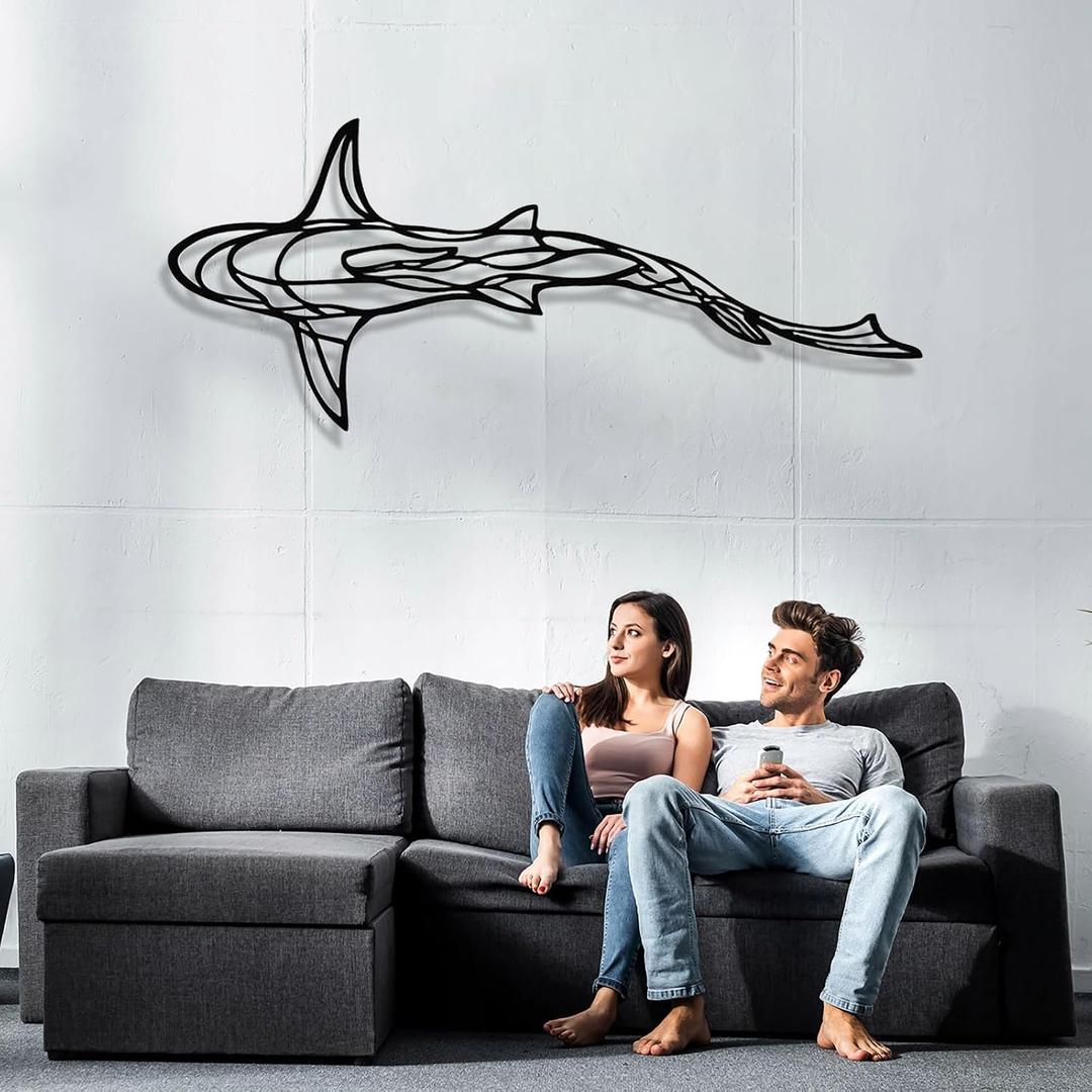 GDSPD 43 x 18'' Large Metal Shark Wall Decor, Minimalist Line Wall Decor,Metal Wall Art Shark Decor,Fish Neutral Home Decor,Wall Decorations for Living Room Bedroom Bathroom Office