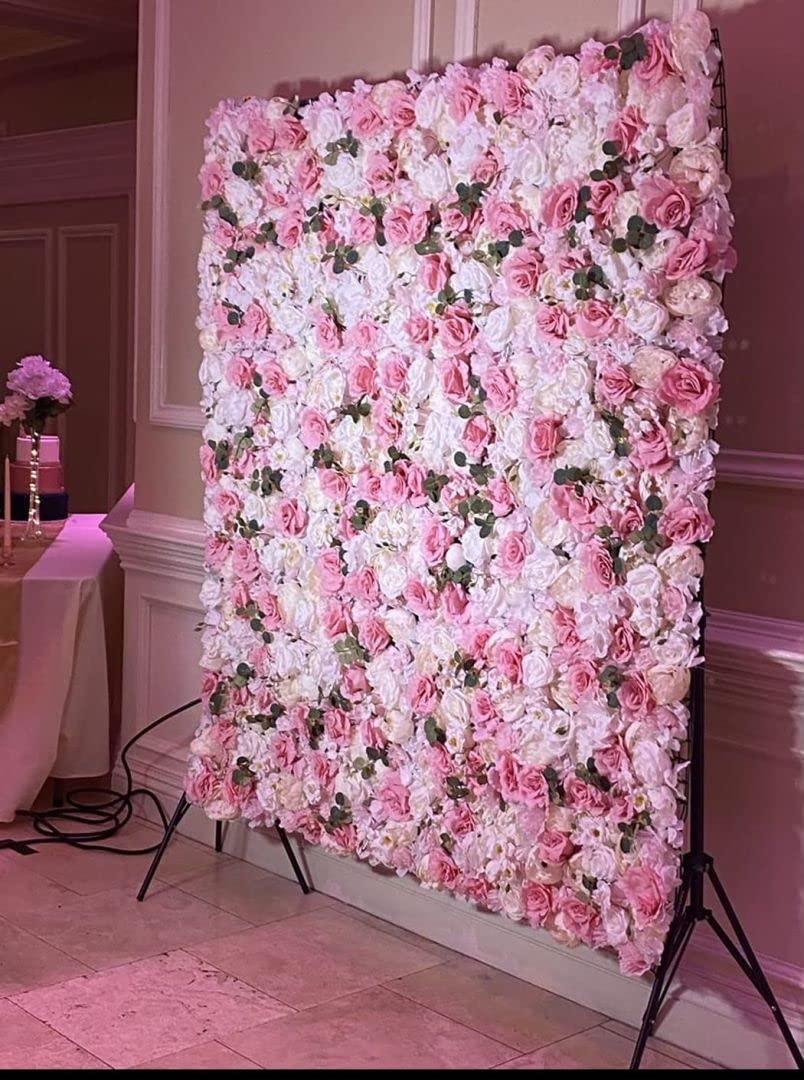 YLBFJXK Flower Wall Panel Floral Backdrop Silk Artificial Rose Wall Faux Flower Panel for Wedding, Party, Birthday, Room, Home Deco, 6 Pack Red