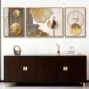 Large 3 Pieces Framed Abstract Modern Rose Gold Living Room Home Wall Art, 55"L x 20"W