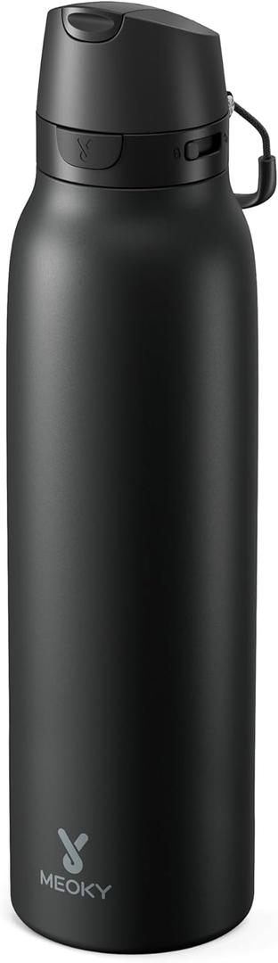 Meoky 24 oz Slim Insulated Water Bottle: Leak Proof Locking Lid, 2-in-1 Straw and Spout, 24 Hours Cold, Top Handle, BPA Free, Stainless Steel Water Bottle for Men Sports Travel Gym, Night