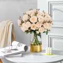 Artificial Peonies Silk Flowers, Beige Faux Peony Bouquet 4 Bundles Florals Arrangements Decor for Farmhouse Home Boho Wedding Table Centerpiece, Fake Plastic Flowers Bulk for Vase Decoration (Beige)