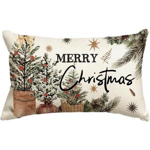 AVOIN colorlife Merry Christmas Eucalyptus Red Berries Throw Pillow Cover, 12 x 20 Inch Winter Holiday Cushion Case Decoration for Sofa Couch