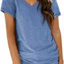 Workout Tops for Women V Neck Dry Fit Athletic Gym Shirts Clothes Blue (M)