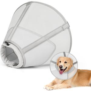 Breathable Mesh Dog Cone Collar with Soft Liner for Surgery, Elizabethan Recovery Alternative to Stop Licking,Pet Neck Collar for Large Medium Small Breeds(White,5)