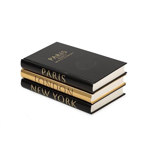 Decorative Books for Home Decor – Decorative Hardcover Display Faux Books for Bookshelf – Black and Gold Foiled Decor Books for Coffee Table – Fashion Designer Books Decor Set of 3 (Black and Gold)