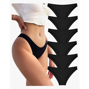 FINETOO 6 Pack Cotton Underwear for Women Cute Low Rise Bikini Panties High Cut Breathable Sexy Hipster Womens Cheeky S-XL
