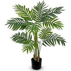 Hollyone Fake Palm Tree Decor 3FT with Planter Artificial Palm Tree Faux Tropical Areca Floor Plant in Pot with 3 Textured Trunks Silk Plant for Home Garden Outdoor Indoor Office Decor