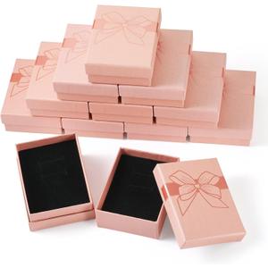 Boutigem 12 Pack Pink Bowknot Printed Jewelry Gift Boxes 3.54 x 2.76 Inch Small Rectangle Jewelry Packing Boxes with Lids Cardboard Paper Gift Case for Earrings Necklaces Bracelets Jewelry Display