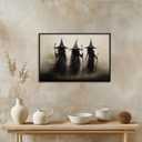 Vintage Halloween Three Witches Posters Witchy Canvas Prints Dark Academia Wall Art Goth Decor Rustic Witch Poster Horror Spooky Moody Aesthetic for Living Room Bedroom Home 8x12inch black framed (8L" x 12W")